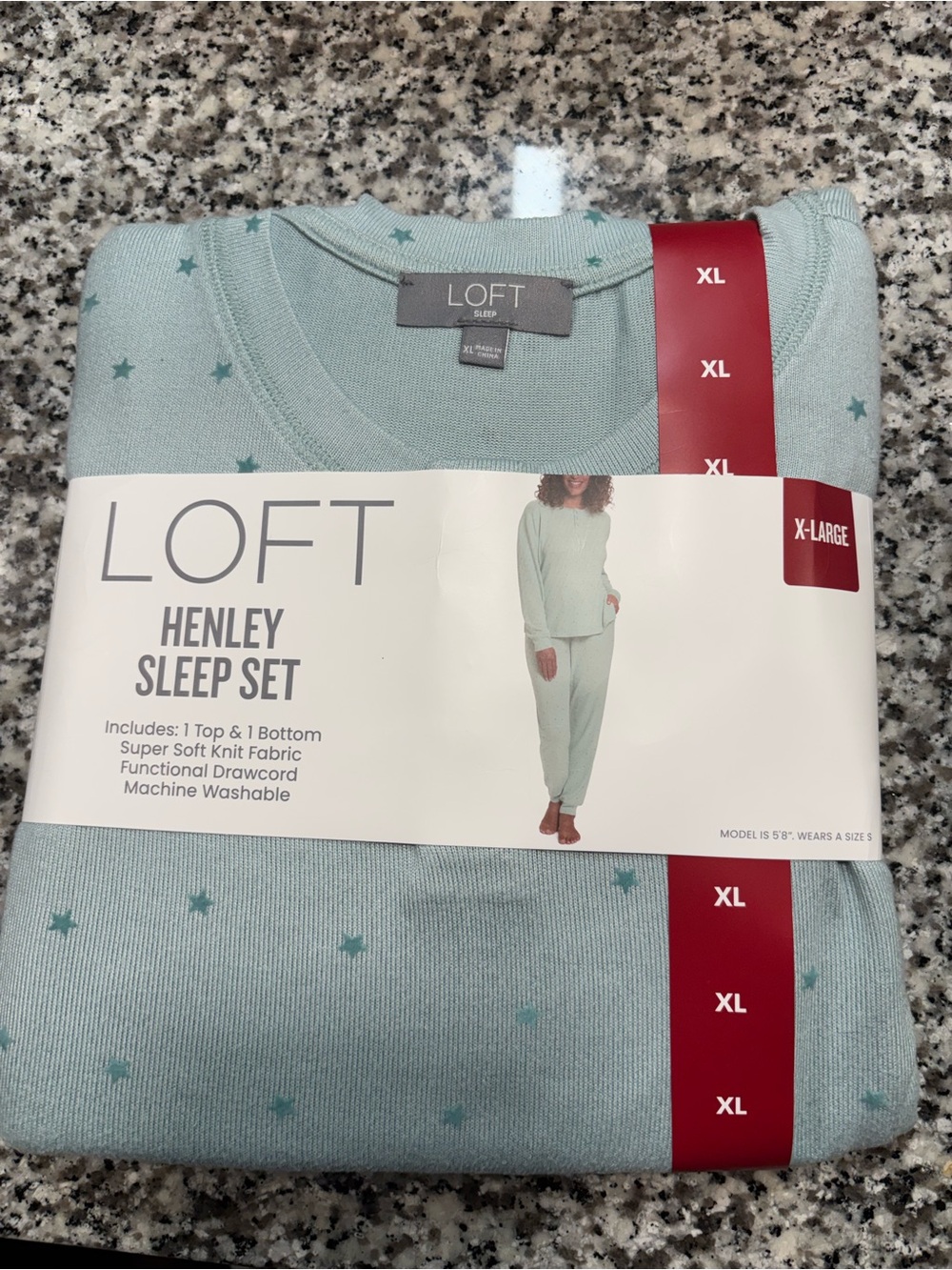 LOFT Mint Henley Sleep Set with Tiny Star Print
